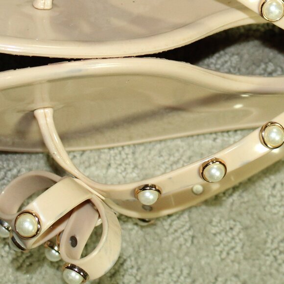 Olivia Miller Women's Size 8.5 Blush Pearl Bow Jelly Thong Sandals Flip Flop - Picture 7 of 7